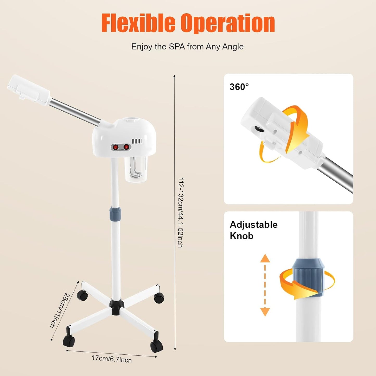 800W Professional Facial Steamer, Face Steamer for Esthetician, Facial Steamer Pro Ionic Ozone Facial Steamer w/Wheels, Esthetician Steamer w/Hot Mist Spray, Can Rotate 360°