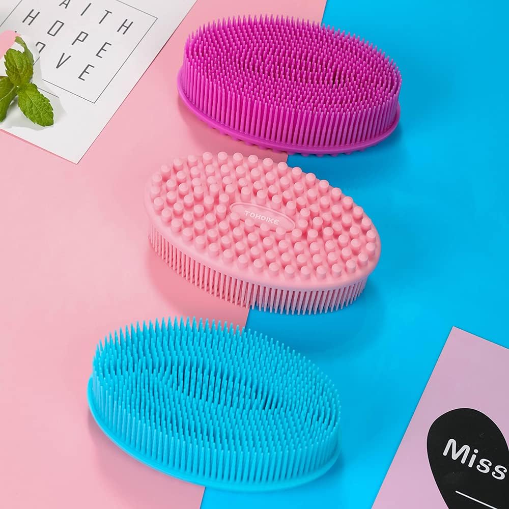 TDHDIKE Silicone Body Scrubber Loofah - Set of 3 Soft Exfoliating Body Bath Shower Scrubber Loofsh Brush for Sensitive Kids Women Men All Kinds of Skin