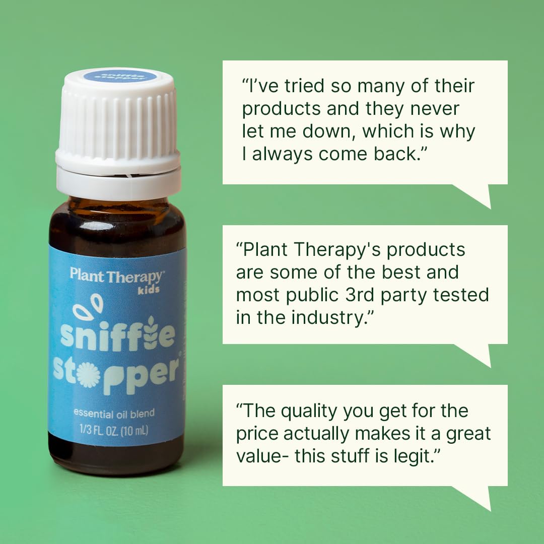 Plant Therapy Kids Sniffle Stopper Essential Oil Blend, 10 mL (1/3 oz), Respiratory Support Essential Oil Blend, Helps Clear Congestion, 100% Pure, Undiluted