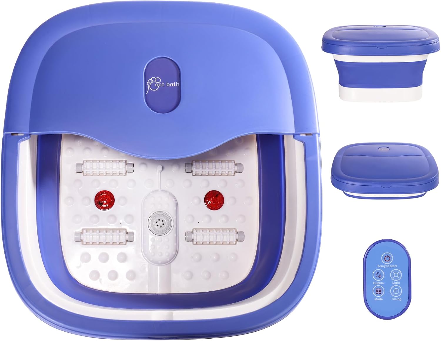 ele ELEOPTION Collapsible Pedicure Foot Spa Electric Foot Bath Spa with Heat and Massage, Bubble, Foot Massager Spa for Feet Stress Relief Soaker Home Basin Purple
