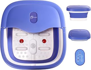 ele ELEOPTION Collapsible Pedicure Foot Spa Electric Foot Bath Spa with Heat and Massage, Bubble, Foot Massager Spa for Feet Stress Relief Soaker Home Basin Purple