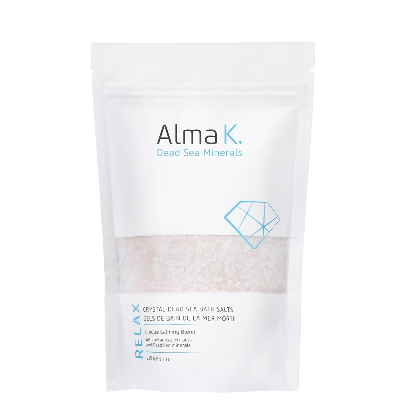 Alma K Crystal Dead Sea Bath Salts - Gently Exfoliates and Hydrates - White Tea and Neroli Scent - for Bath Soak and Relaxing Foot Bath Salt - 9.1 oz