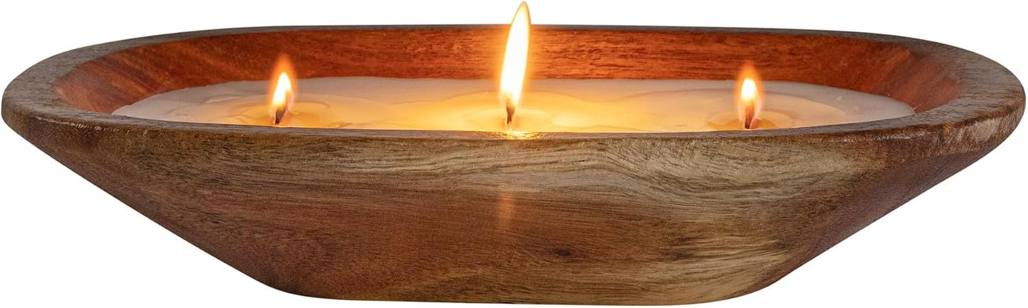 Restaurantware-Coco Casa 9.1 x 5.5 x 2 Inch Wood Dough Bowl Candle, 1 Hand Poured Bread Bowl Candle - Coconut Mango Fragrance, Double Wax Blend, Soy Wax Scented Candle, Wooden Wick