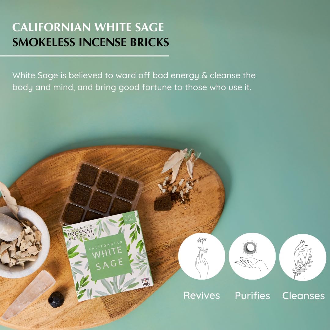 California White Sage Incense Bricks & Tree of Life Exotic Burner by Aromafume | 2x9 Bricks | Sage Incense for Cleansing Negative Energy & Protection | Sage for Smokeless Smudging, Spiritual Cleansing
