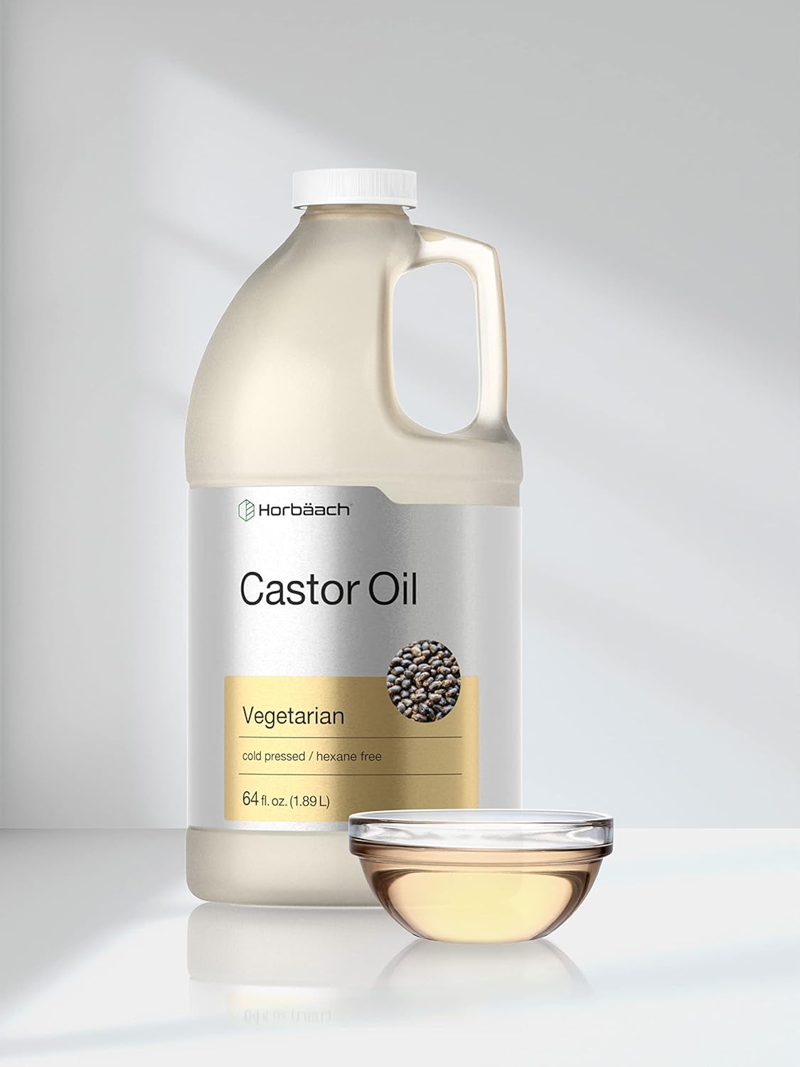 Horbäach Castor Oil 64oz | for Hair, Eyelashes & Eyebrows | Hexane Free & Cold Pressed | Vegetarian, Non-GMO