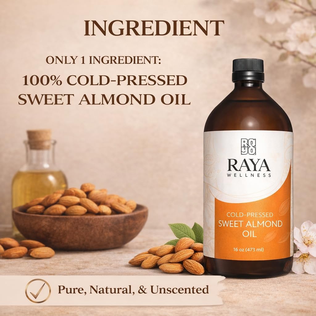 Sweet Almond Oil - Cold-Pressed, 100% Pure - Glass Bottle - 16.9 fl oz (500 ml)