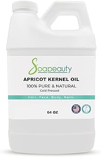 Soapeauty APRICOT KERNEL OIL Cold Pressed 100% Pure Natural Apricot Oil for Skin, Face, Hair Carrier for Essential Oils, Massage | 64 fl oz