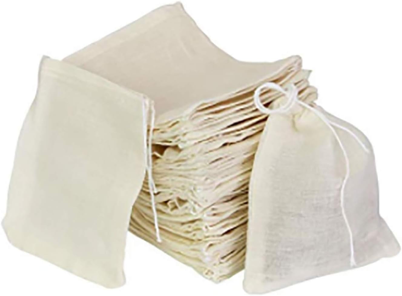 ICEYLI 30 Pcs 4 x 3 Inches Natural Unbleached Cotton Drawstring Bags Spice/Herbs/Tea Bags,Muslin Bags Sachet Bag for Home Supplies