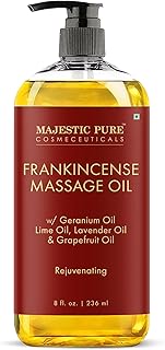 MAJESTIC PURE Frankincense Scar & Stretch Massage Oil for Massage Therapy- Refreshing and Relaxing- Natural Oils with Frankincense Essential Oil- All Skin Types- Men and Women Massage Lotion- 8 fl oz