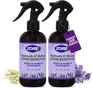 ZORBX Refresh & Relax Odor Remover Spray with Lavender & Lemongrass 8 Oz (Pack of 2) – Permanent Solution Room Freshener & Air Freshener Spray for Home, Bathroom, Furniture, Carpet, Car, Gym & Laundry