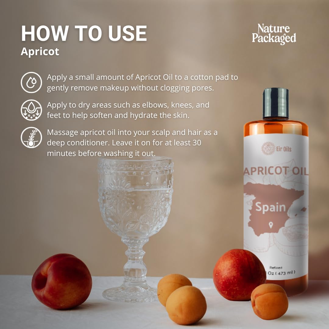 Apricot Kernel Oil - Direct from Spain and Turkey - 100% Pure Carrier Oil for Hair, Face, and Skin - Cold-Pressed Carrier Oils - (16 oz) 1 Pack