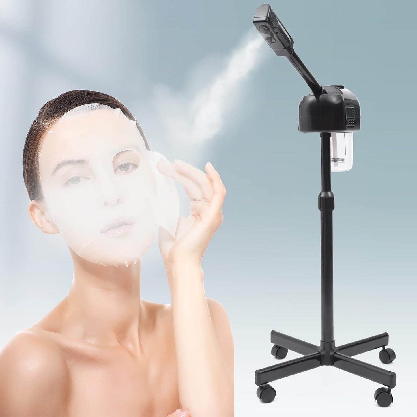 Nano Ionic Standing Facial Steamer with Adjustable Arm, 600ml PTC Heating Home Spa Machine, 20min Timer & 360° Rotation for Deep Cleansing Moisturizing