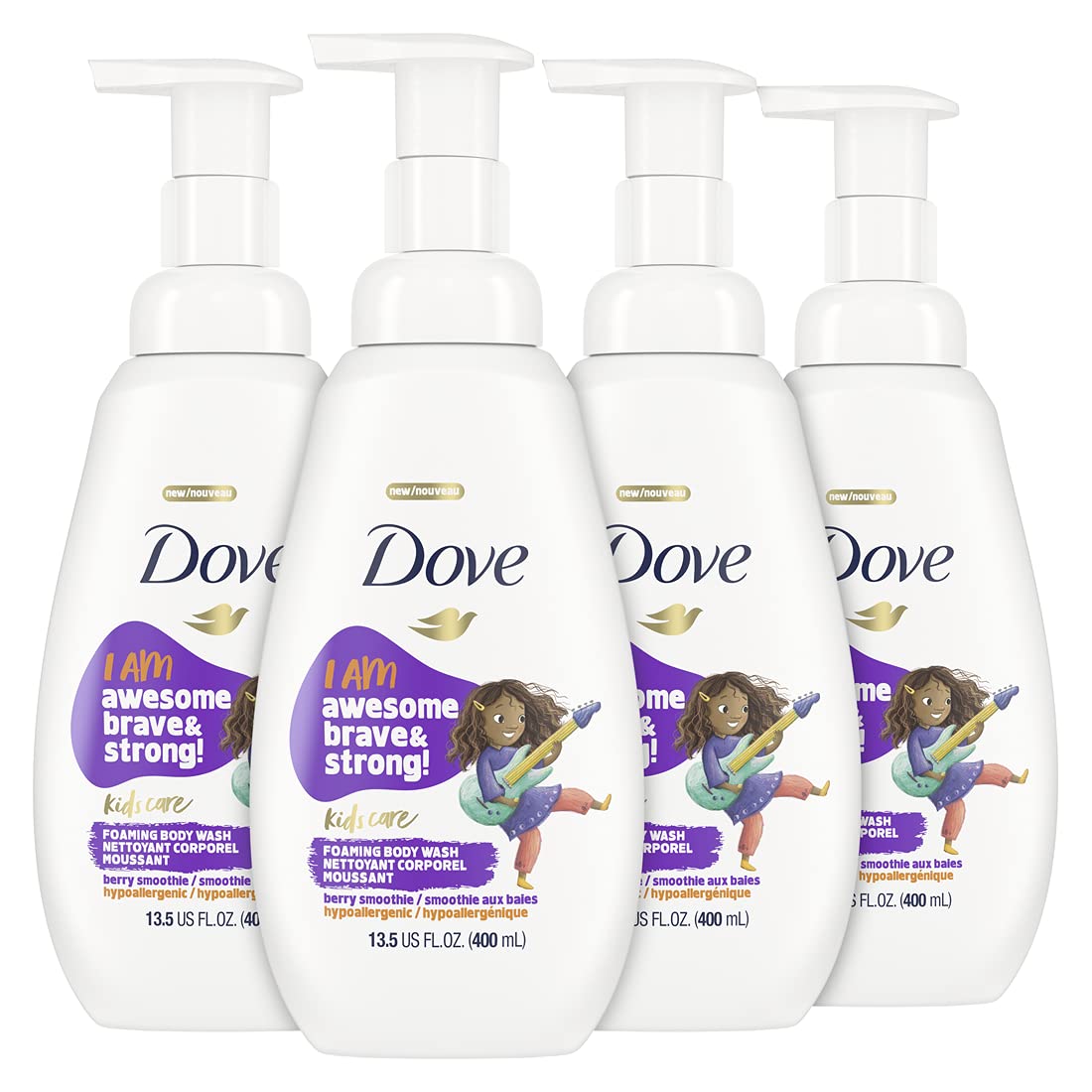 Dove Foaming Body Wash For Kids 4 Count Berry Smoothie Hypoallergenic Skin Care 13.5 oz
