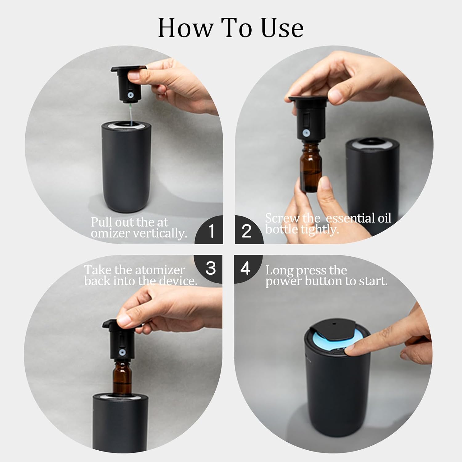 Waterless Car Essential Oil Diffuser, Premium Aluminum Alloy Cold-Air Atomizing Scent Machine Aromatherapy for Home/Office, Rechargeable, Smart Vibration Sensor, 3 Ambient Lights, Mess-Free - Titanium