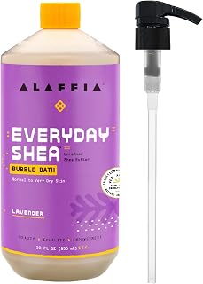 Alaffia Bubble Bath, Lavender – Everyday Shea Moisturizing Formula with Shea Butter and Wild Yam for Normal to Very Dry Skin, Pump Included, 32 Fl Oz