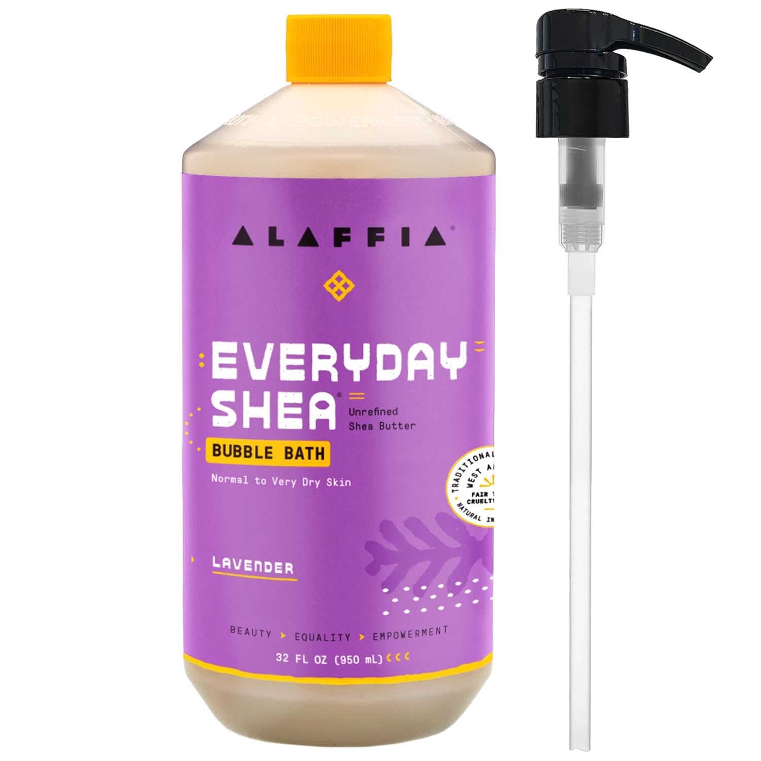 Alaffia Bubble Bath, Lavender – Everyday Shea Moisturizing Formula with Shea Butter and Wild Yam for Normal to Very Dry Skin, Pump Included, 32 Fl Oz