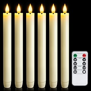 6 Pcs Flameless Taper Candles with Remote Timer Dimmer, 9.6 inches Ivory Plastic LED Candlesticks, Battery Operated LED Candles, for Indoor Home Wedding Christmas Decoration