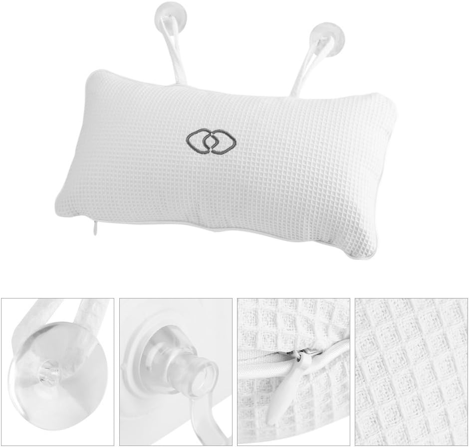 Nikou Bathtub Spa Pillow - Bath Cushion Bath Pillows White - Spa Pillow with Suction Cups,Supports Neck and Shoulders,for Hot Tub Home Spa Jacuzzi Bathtub Head Rest, Comfortable & Soft