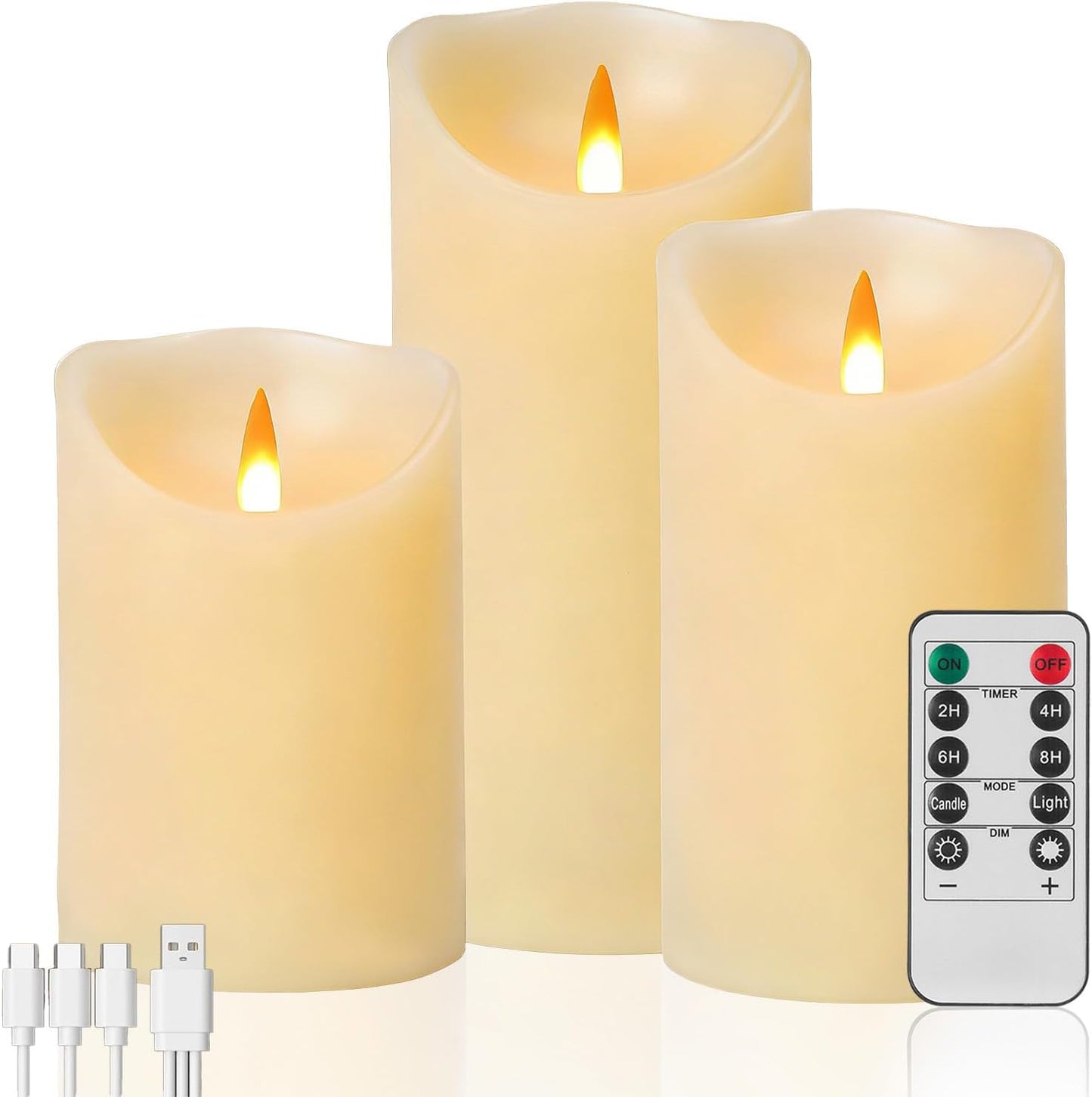 Autbye Rechargeable Flameless Candle, Realistic 3D Flickering Warm Flame, LED Candle with Remote Control & Timer for Holiday, Wedding, Patio and Home Decoration