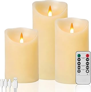 Autbye Rechargeable Flameless Candle, Realistic 3D Flickering Warm Flame, LED Candle with Remote Control & Timer for Holiday, Wedding, Patio and Home Decoration