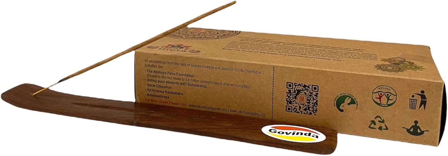 Govinda Incense Stick Holder Bundle with Goloka Incense Organica Series Sandalwood Incense Sticks - 6 Pack of 15 Grams