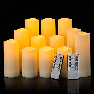 YOROXRG 12 Pack Flameless Candles Battery Operated Waterproof Led Candles (D:2.2" X H:4" 5" 6" 7") Candles with 2 Remotes Contro for Wedding, Party, Birthday