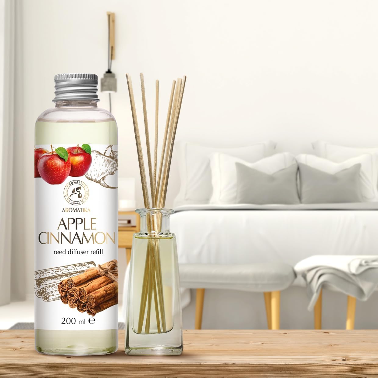 Reed Diffuser Refill Apple-Cinnamon 6.8Fl Oz - Room Fragrance with Cinnamon Essential Oil - Home Fragrance - Air Freshener - Aromatherapy - Spa - Home - Office - Club - Restaurant - Boutique