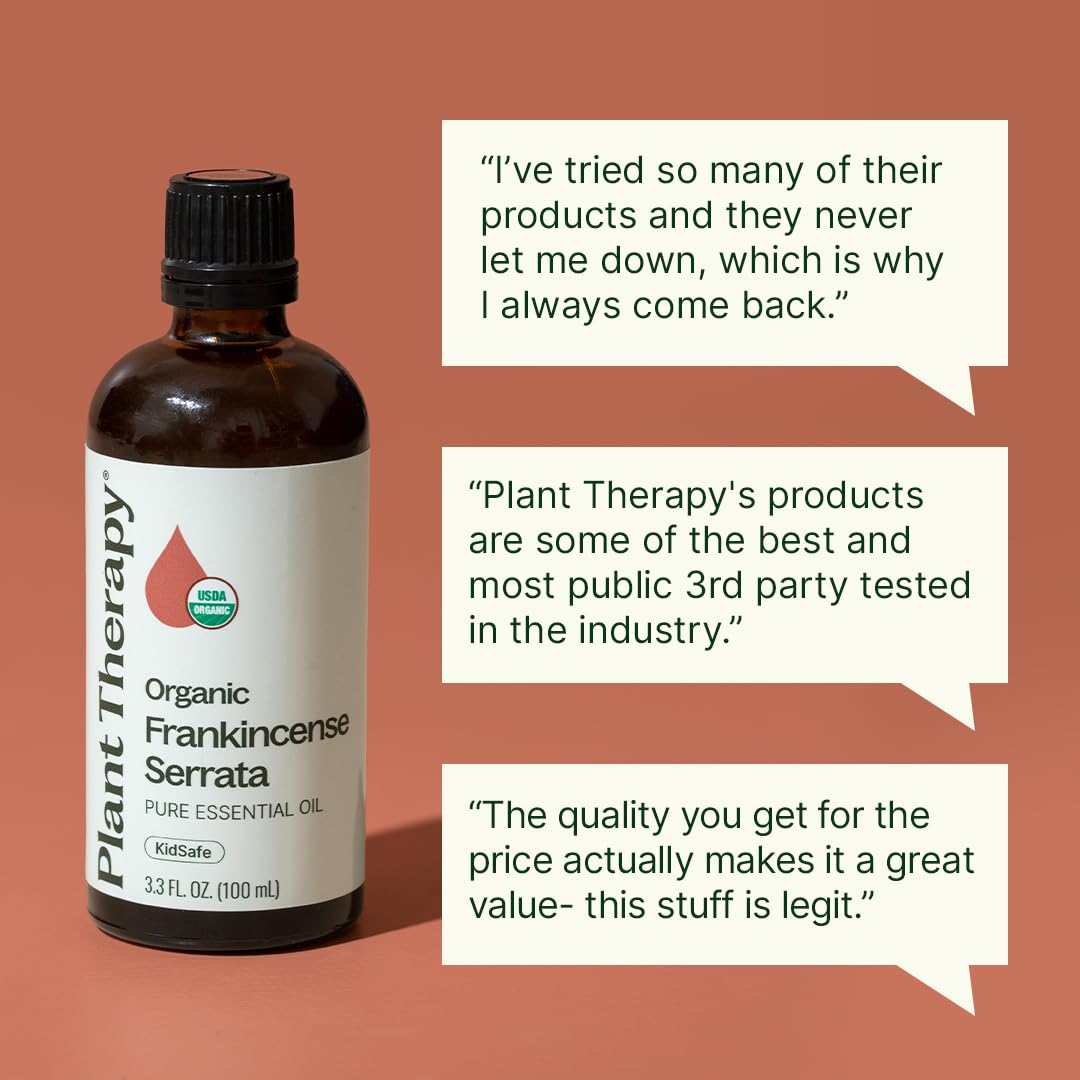 Plant Therapy Organic Frankincense Serrata Essential Oil, 100 mL (3.3 oz), USDA Certified Organic, 100% Pure and Undiluted, Great for Aromatherapy and DIY Skin Care