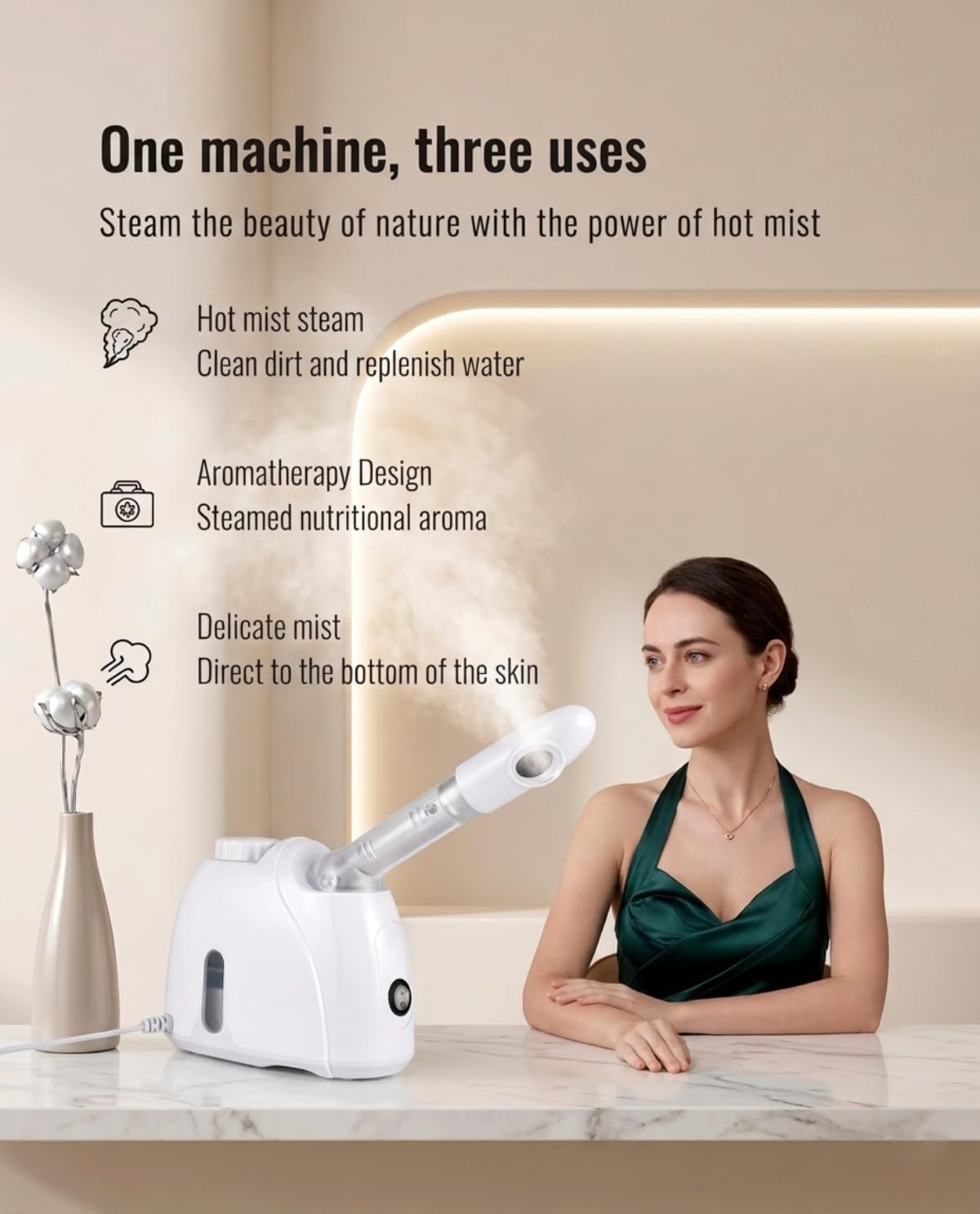 Facial Steamer Nano Ionic, Portable Face Steamer with Adjustable Arm, Deep Cleansing & Hydration, Home Spa Facial Steamer for Skin Care Routine, Pore Care Beauty Device