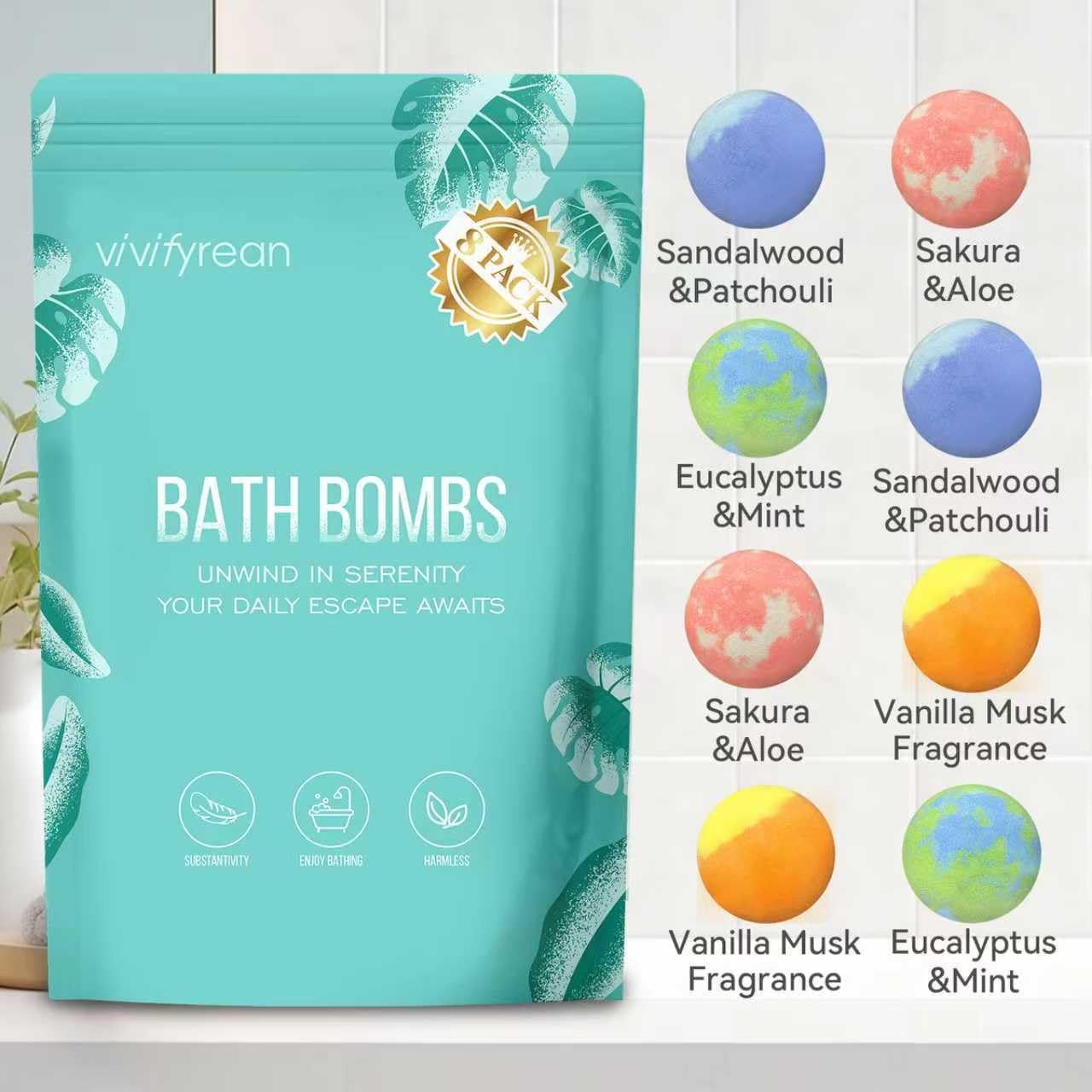 Bath Bombs for Women and Men, Self-Care Organic Bath Bombs for Adults, Anniversary Birthday Gift, Skin Clean, Relaxation Home Spa, 8 Count Bulk Bag with Essential Oils & Epsom Salts, 4 Natural Scents