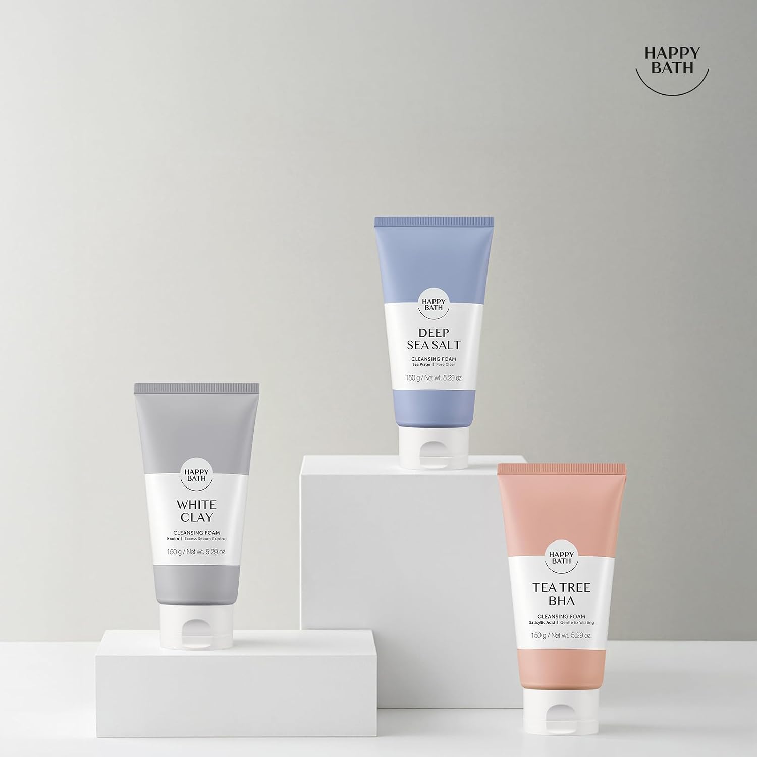 HAPPY BATH Deep Sea Salt Facial Cleanser, Exfoliating Face wash with Cellulose beads, Combination to Oily Skin, Korean Foaming Face Cleanser, Gentle Formula for Daily Use, 5.29 Fl Oz.