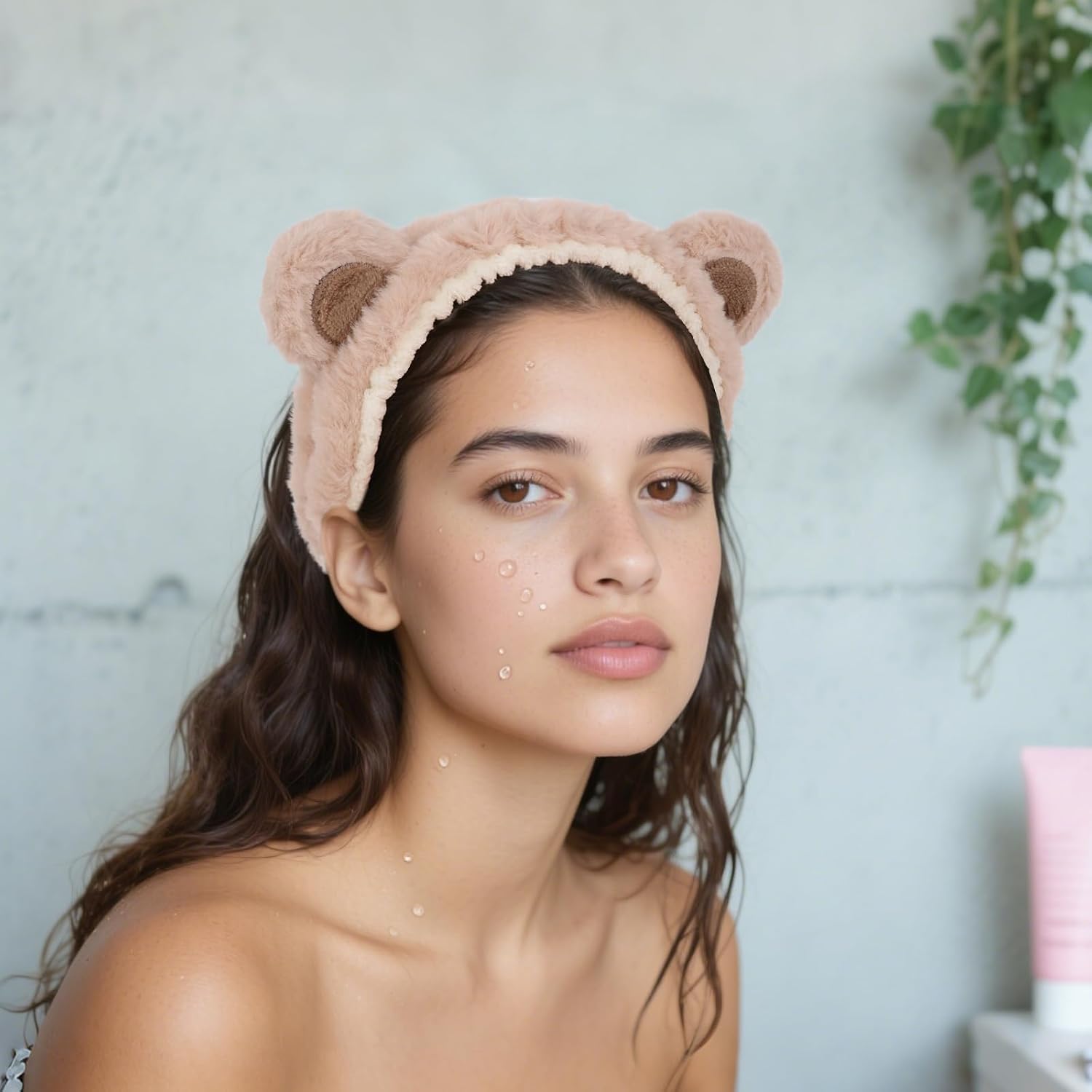 YISSION 4 PCS Plush Animal Headbands for Women & Girls, Cute Fuzzy Spa Headbands with Ears (Bear, Tiger, Cat Styles), Soft Elastic Hair Bands for Washing Face, Makeup, Skincare, Daily Wear