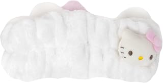 The Crème Shop Plush Spa Headband w/Hello Kitty's Signature Bow, Spa Headband for Washing Face, Skincare Headbands, Soft & Fluffy Headbands for Women (Pink)