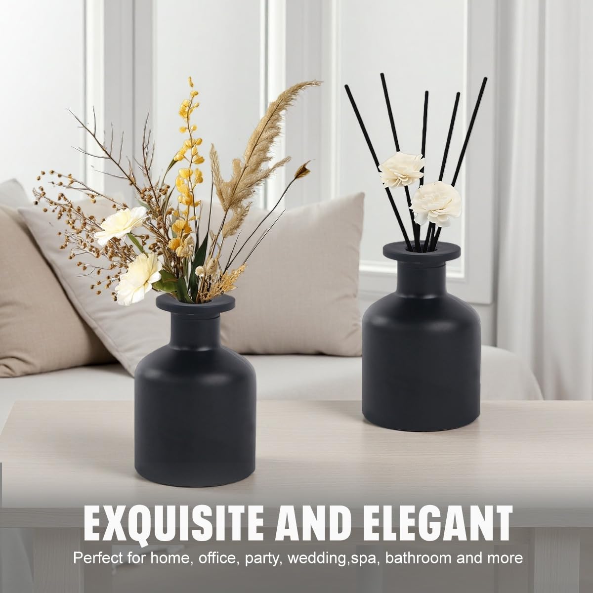 1PCS 150ml/5oz Empty Refillable Glass Diffuser Bottle Diffuser Jars Aromatherapy Storage Container Fragrance Accessories Use for DIY Replacement Reed Diffuser Sticks Crafts Decor (Black)