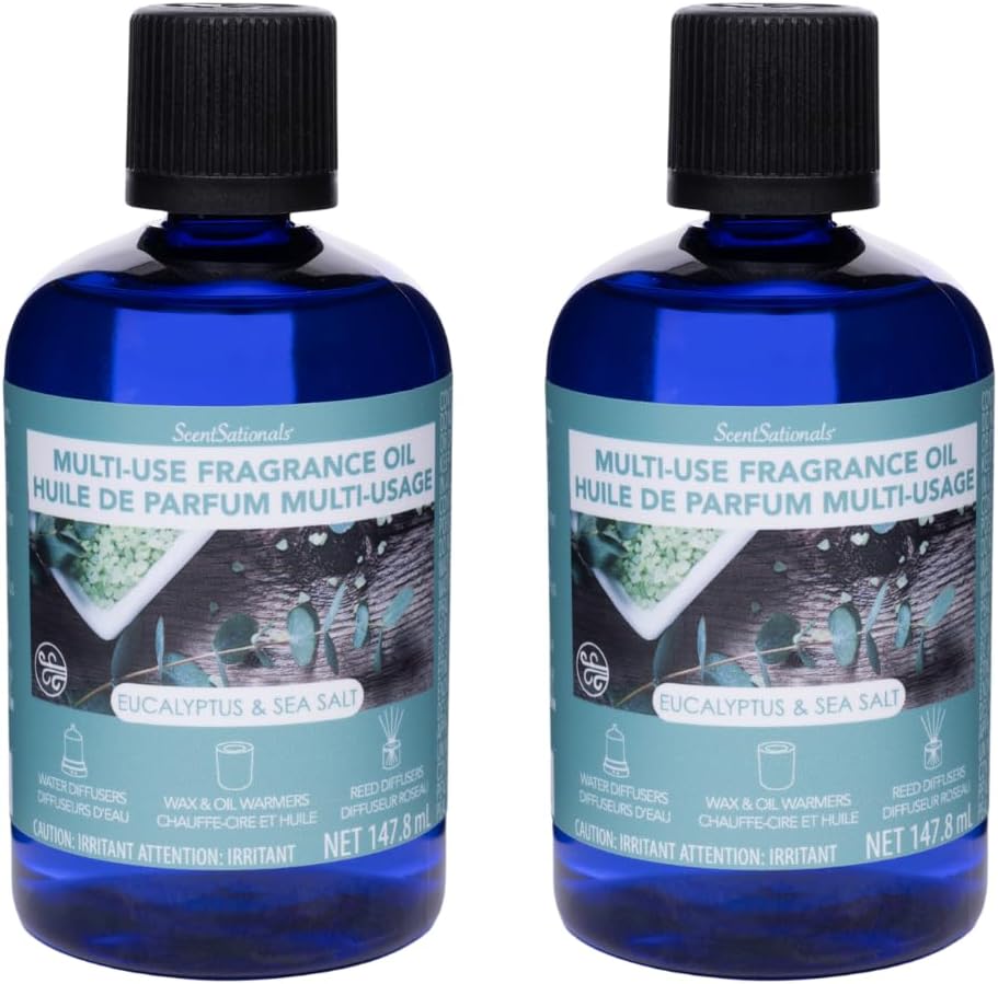 ScentSationals Multi-Use Oils Refill for Diffusers - Home Fragrance Oil for Diffuser, Set of 2 Aromatherapy Oils - 147.8 ml Each, Eucalyptus & Sea Salt