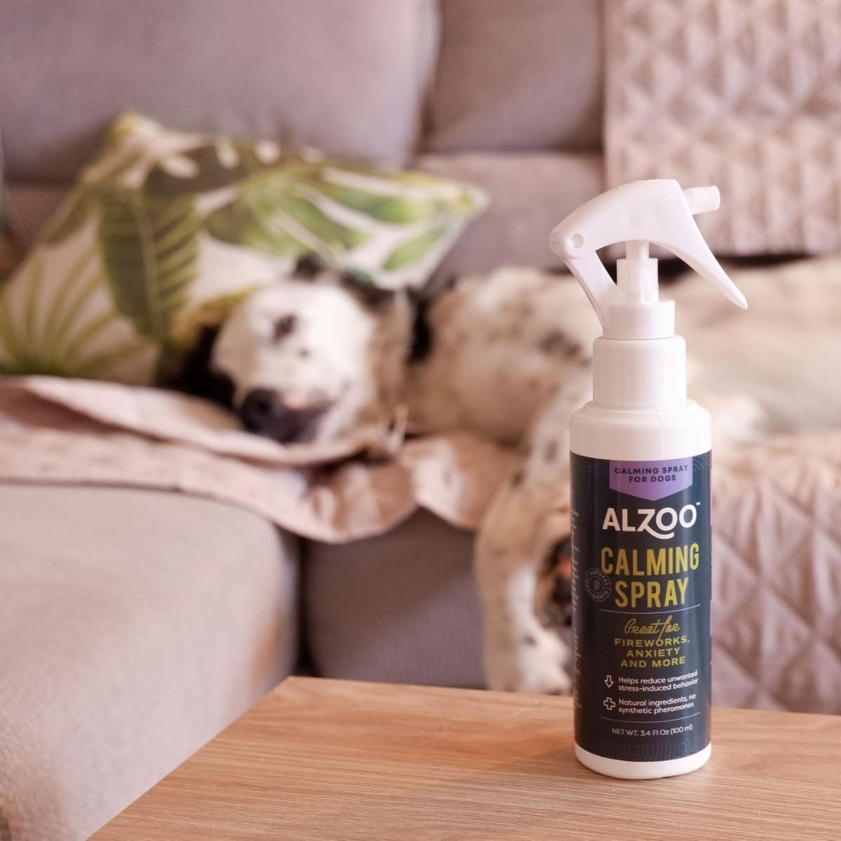 ALZOO Calming Spray for Dogs, Helps to Relieve Stress from Separation Anxiety, Travel, Vet Visits, Fireworks, etc., 100% Plant-Based Active Ingredients, 3.4 Fl. Oz Spray Bottle