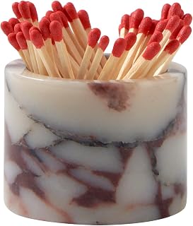 Luxury Natural Marble Match Holder with Striker –Small 2.5" x 2" Calacatta Viola Stone Decorative Matchbox for Bathroom Candles & Fireplace, Cute Match Jar for Home Decor Gift (Matches Not Included)