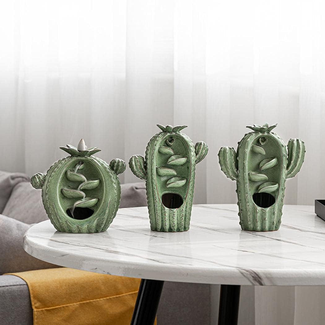Backflow Incense Burner Holder Cactus Waterfall Home Decor Porcelain with Incense Cone Sticks Holder Incense Sticks Backflow Incense Cones Mat Tweezer Gift Set (3)