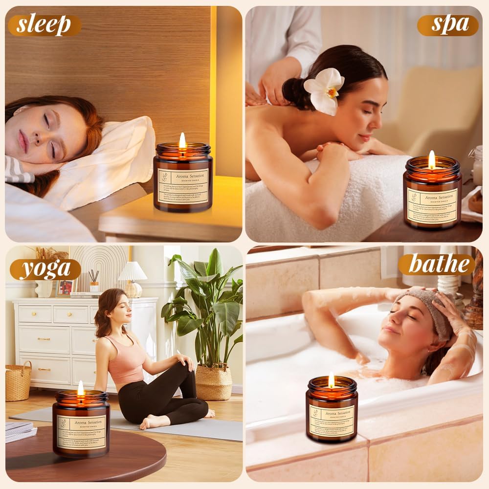 4 Pack Candles for Home Scented,Amber Jar Aromatherapy Candle Gifts for Women,Scented Candles Set for Mother's Day Christmas Valentine Thanksgiving Brithday Gifts,Soy Wax Candle Set for Stress Relief