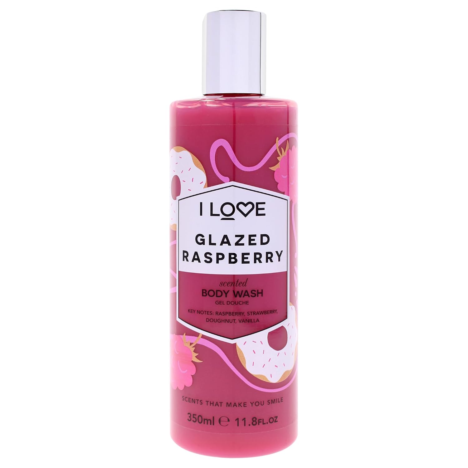 I LOVE Glazed Raspberry Scented Body Wash - Moisturizing Body Wash and Foaming Bubble Bath - Raspberry, Strawberry, and Vanilla Fragrance - 11.8 Ounces