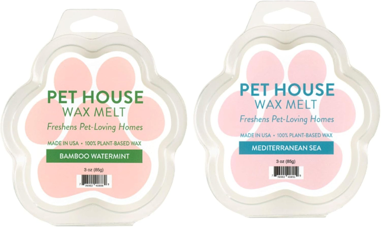 Pet House Wax Melts Bamboo Watermint, Mediterranean Sea - Long-Lasting Scented Wax Melts, Plant Based, Pet Friendly Pack of 2