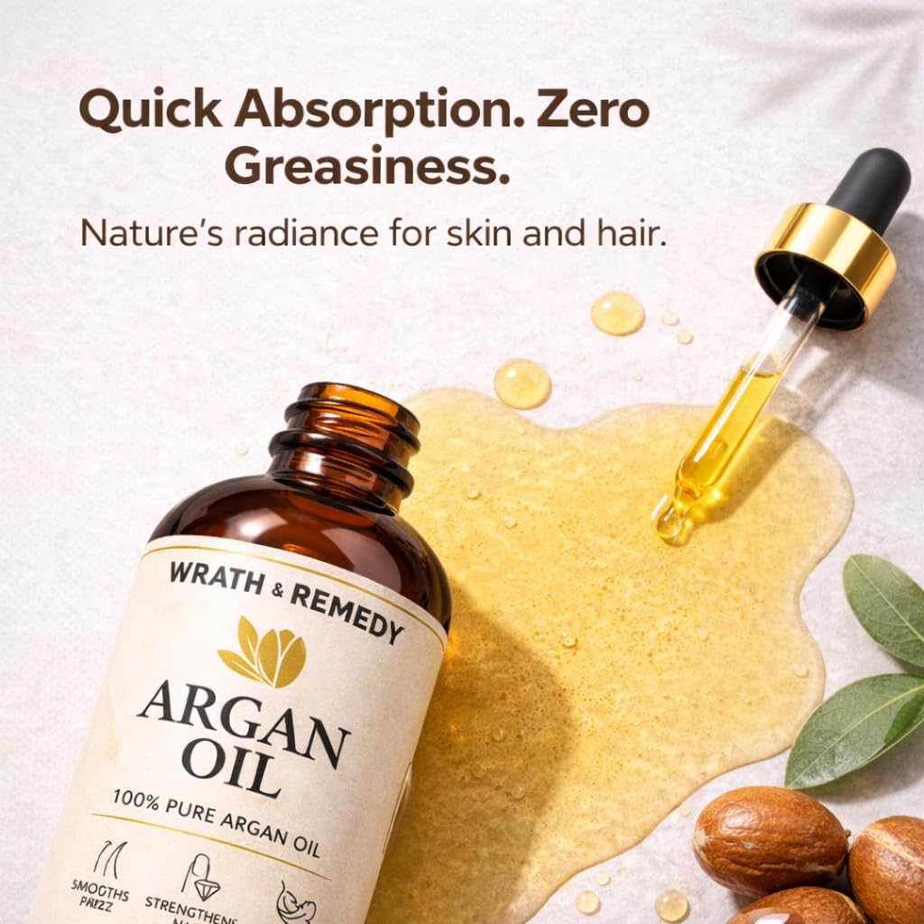 Organic Argan Oil of Morocco — USDA Certified, Cold-Pressed 100% Pure Argan Oil for Hair, Skin, & Nails — Lightweight, Fast-Absorbing for Soft Skin, Frizz Control, & Shine (Finest Glass Bottle, 4OZ)