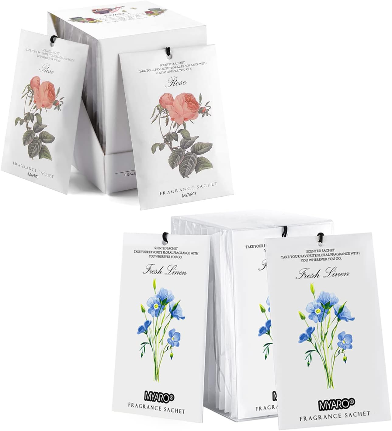 MYARO 12 Packs Rose and 12 Packs Linen Sachets for Drawers and Closets, Potpourri Bags Long-Lasting Home Fragrance Sachets Bags Closet Freshener for Lover
