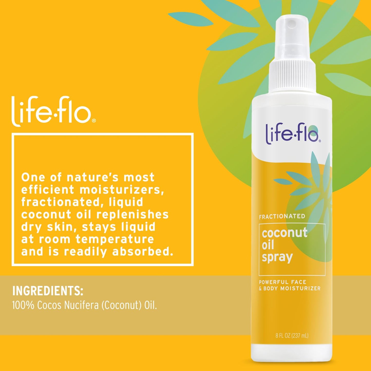 Life-Flo Fractionated Coconut Oil Spray - Liquid Coconut Oil for Skin, Hair and Nails, Lightweight Face Oil, Body Moisturizer, Cuticle Oil, Hypoallergenic, 60-Day Guarantee, Not Tested on Animals, 8oz