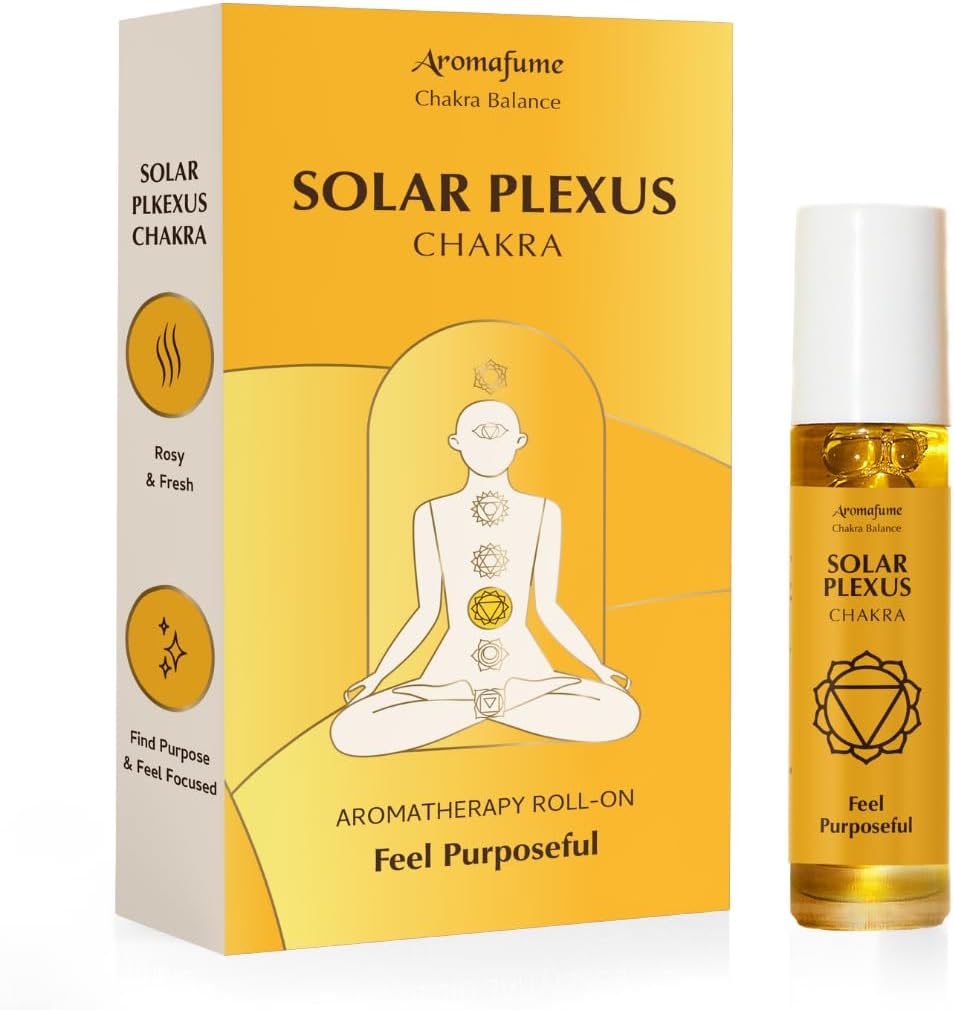 Solar Plexus Chakra Essential Oil Roll-On Blend by Aromafume | 10ml/0.33 fl oz | Manipura | Aromatherapy Oils for Chakra Balance | Lemongrass & Rosemary Extracts | Chakra Incense for Meditation, Yoga