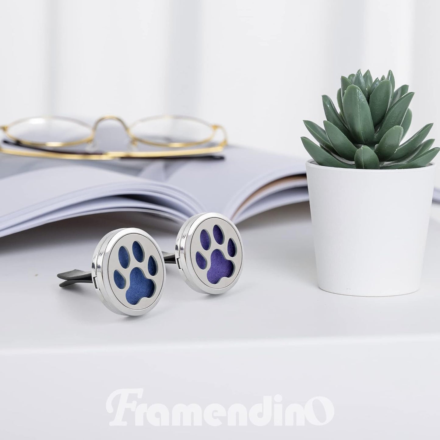 Framendino, 2 Pack Dog Paw Print Locket for Essential Oil Diffuser with 20 Felt Refill Pads