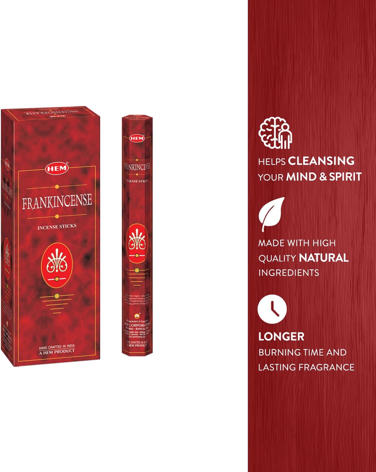 Frankincense - Box of Six 20 Sticks Tubes, 120 Sticks Total - HEM Incense From India | Frankincense fragrance incense sticks.