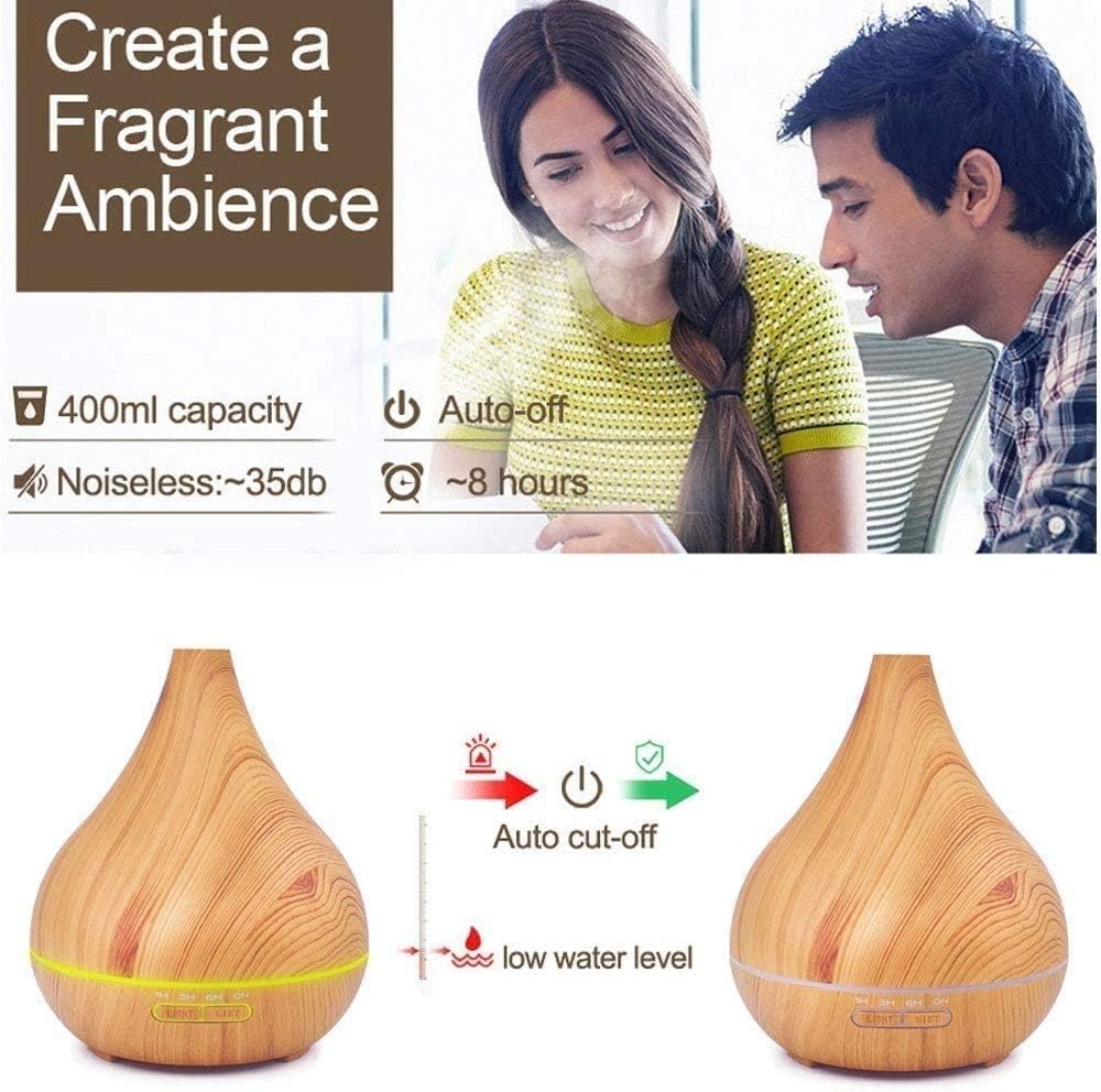 Wood Grain 400ml Essential Oil Diffuser, Ultrasonic Humidifier, Aromatherapy Diffusers with Waterless Auto-Off, for Bedroom/Office/Yoga Room