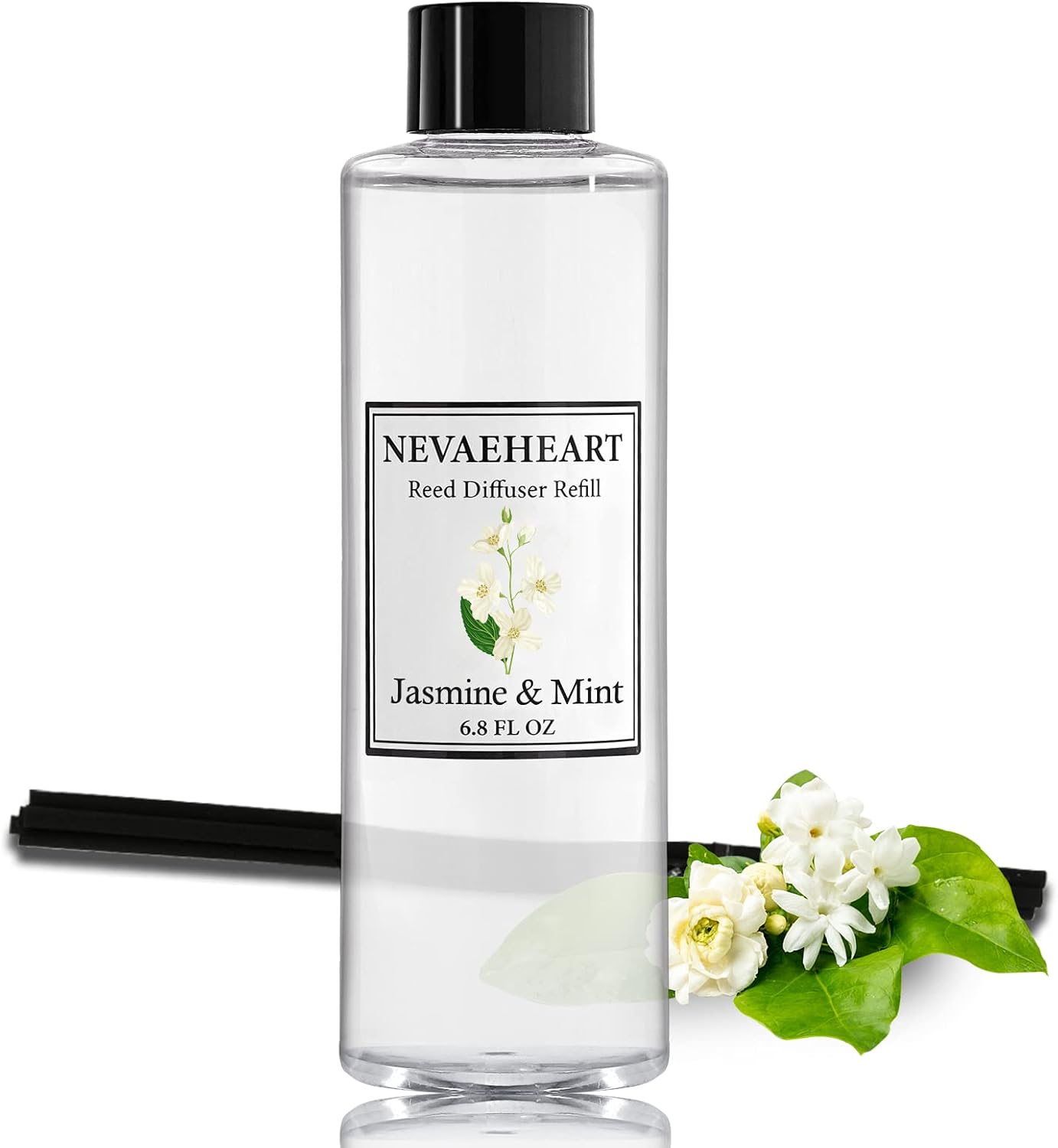 Reed Diffuser Refill, Jasmine & Mint Reed Diffuser Oil with Sticks Set, 6.8oz(200ml) Reed Diffuser Oil Refill Home Fragrance for Bedroom, Bathroom Home Decor