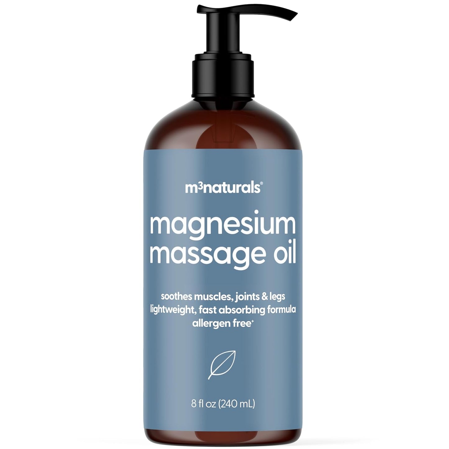 Magnesium Massage Oil for Sore Muscles, Feet, Joints and Leg Cramps, Helps with Sleeping and Post-Workout Recovery, for Sensitive Skin, 8 fl oz by M3